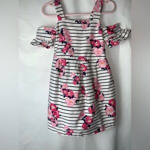 Janie And Jack Floral Striped Dress Ruffle Sleeves Tulle Underlayers Size 3